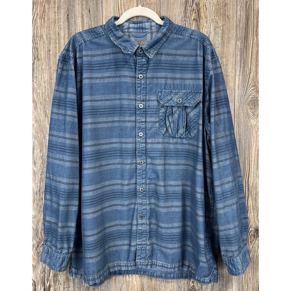 Royal Robbins Corduroy‎ Shirt Mens XXL Standard Fit Blue Plaid Button Up Casual